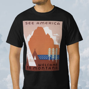 T-shirt Voyez l'Amérique Bienvenue au Montana, Voyage Vint