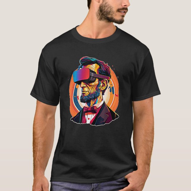 T-shirt VR Headset Abraham Lincoln Video Game Virtual Real (Devant)