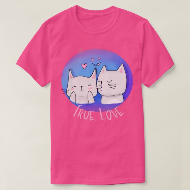 T-shirt Vrai Amour avec les Chats et un baiser (Design devant)