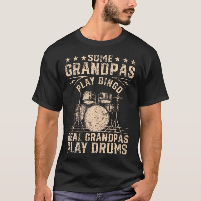 T-shirt Vrai Grand-Père Joue de la Batterie Drummer Drôle  (Devant)