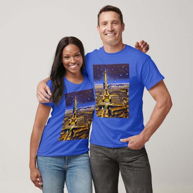 T-shirt Vue aérienne d'Imaginaire de Paris sous les étoile (Unisexe)
