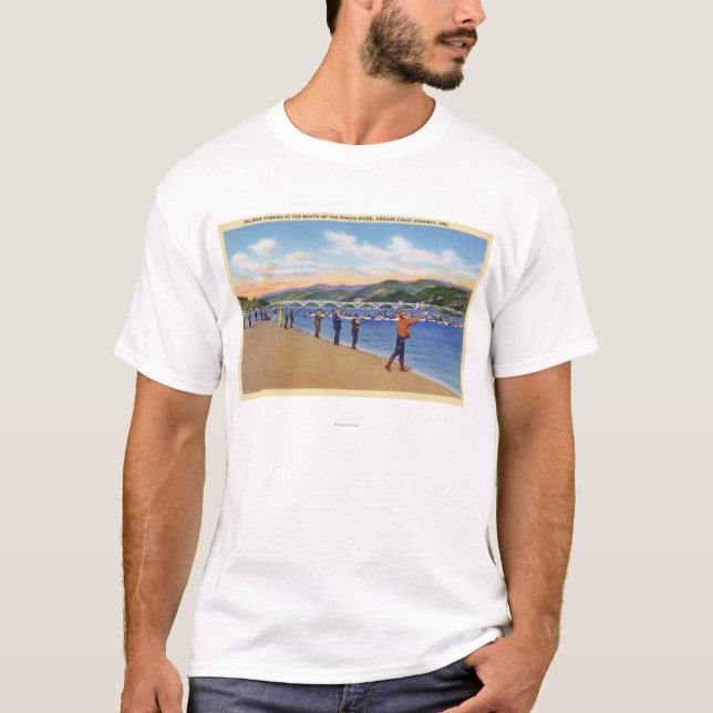 T-shirt Vue de la pêche saumonée de pêcheurs (Devant)