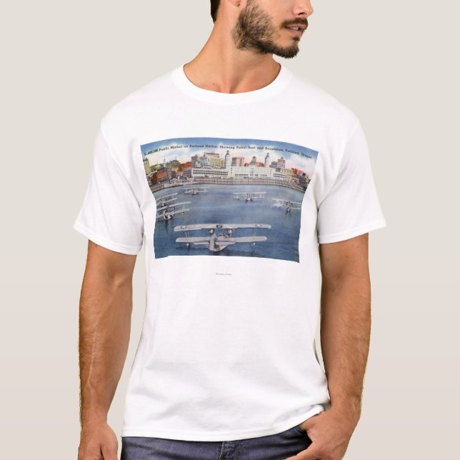 T-shirt Vue de port de Portland du marché public (Devant)
