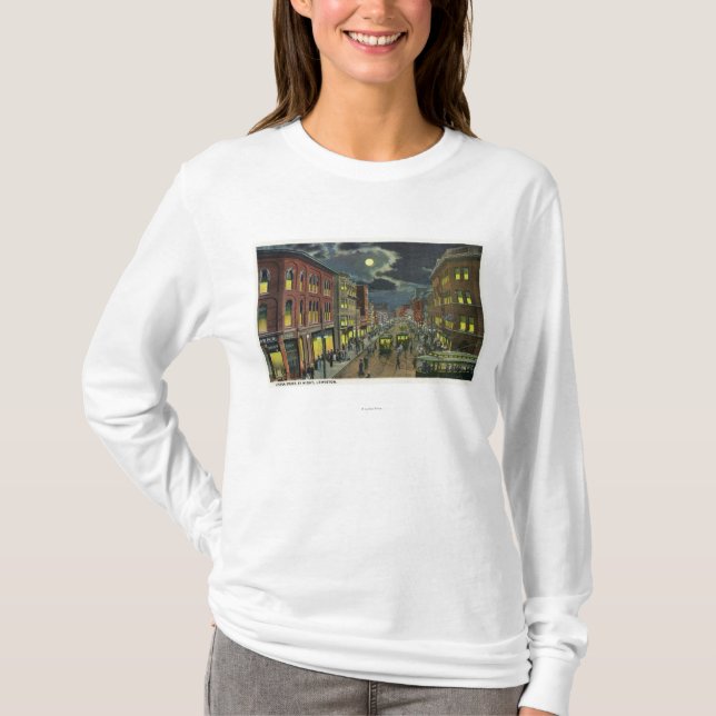T-shirt Vue de rue de Lisbonne la nuit (Devant)
