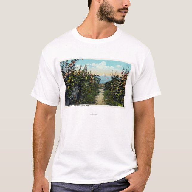T-shirt Vue de ruelle de rose trémière du port (Devant)