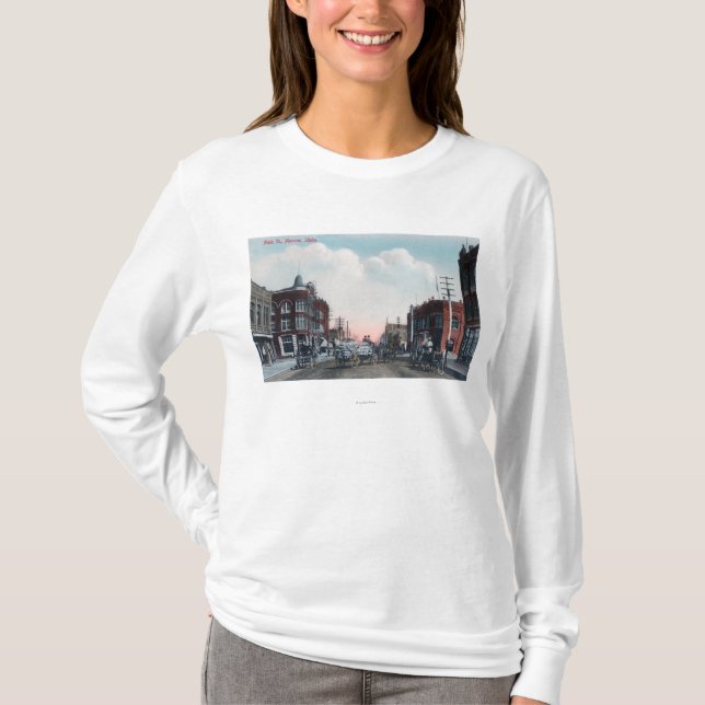 T-shirt Vue des chariots de rue principale et de cheval (Devant)