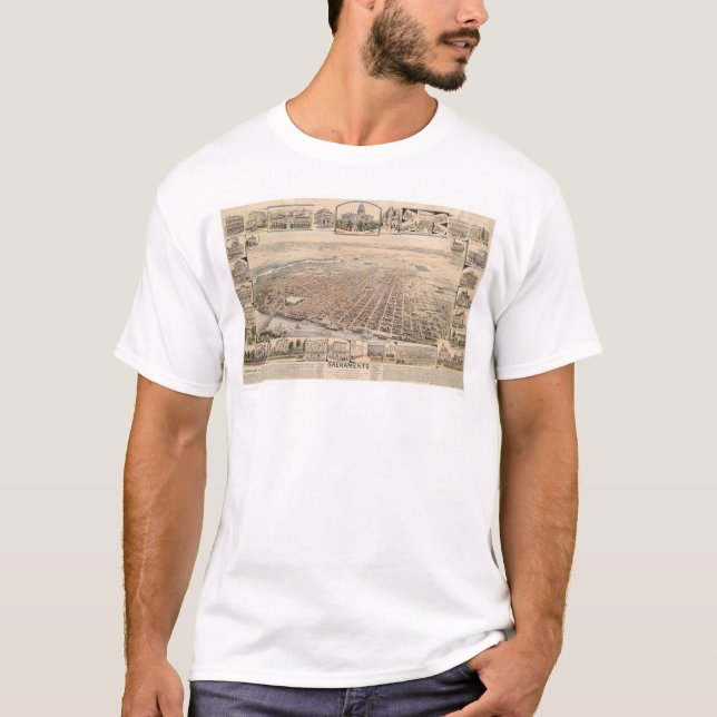 T-shirt Vue d'oeil d'oiseau de Sacramento, Californie (Devant)