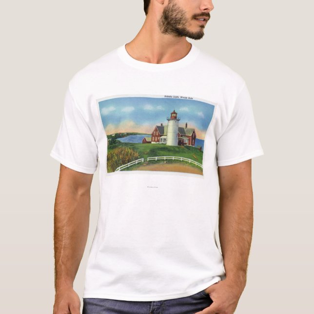 T-shirt Vue du phare de Nobska, trou en bois (Devant)