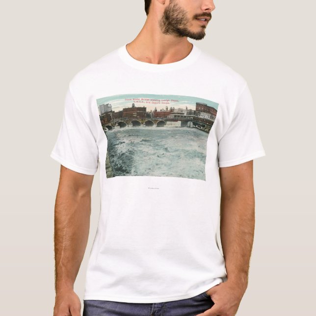 T-shirt Vue du pont en rue de cour montrant Lehigh (Devant)