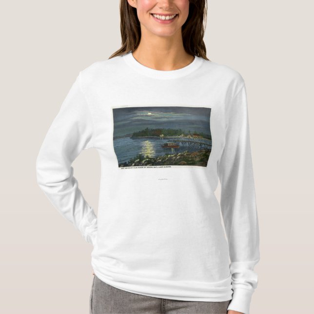 T-shirt Vue éclairée par la lune de lac, atterrissage de (Devant)