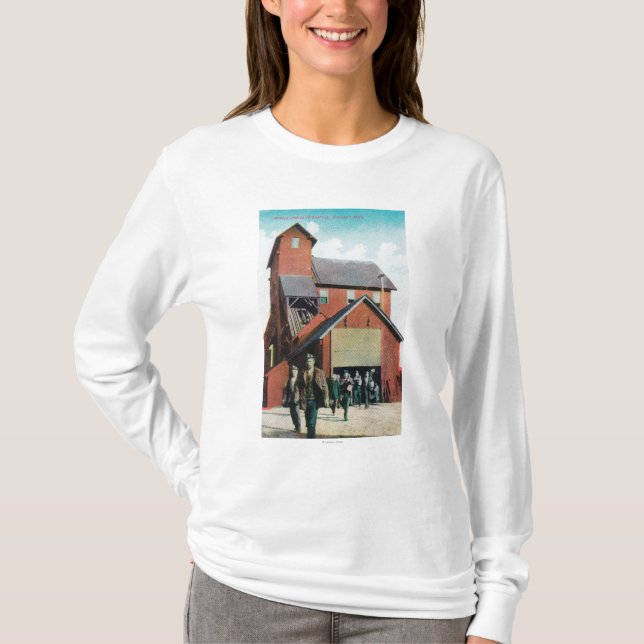 T-shirt Vue extérieure d'une mine, sortie de travailleurs (Devant)