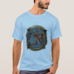 T-shirt Vue hublot des plongeurs de casque et une anguille