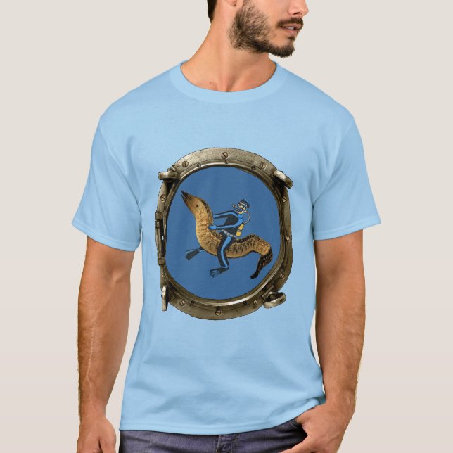 T-shirt Vue hublot d'un plongeur de la SCUBA à cheval sur  (Devant)