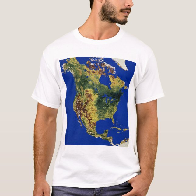 T-shirt Vue topographique de l'Amérique du Nord et de l'Am (Devant)