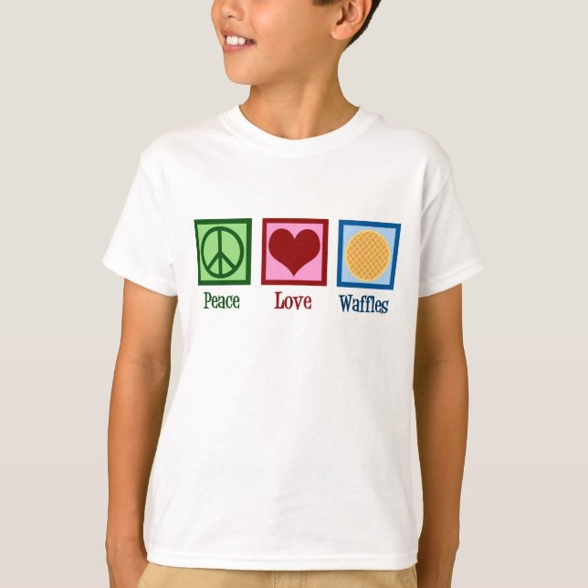 T-shirt Waffles Peace Love mignonnes enfants (Devant)