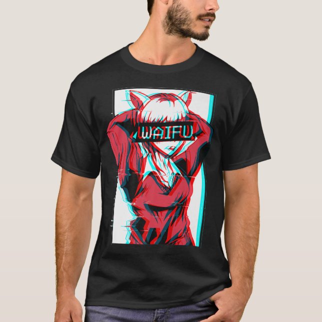 T-shirt Waifu Neko Anime Chat Girl Japonaise Aesthétique V (Devant)