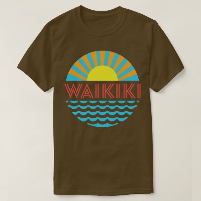 T-shirt Waikiki Beach Soleil Et Vagues (Design devant)