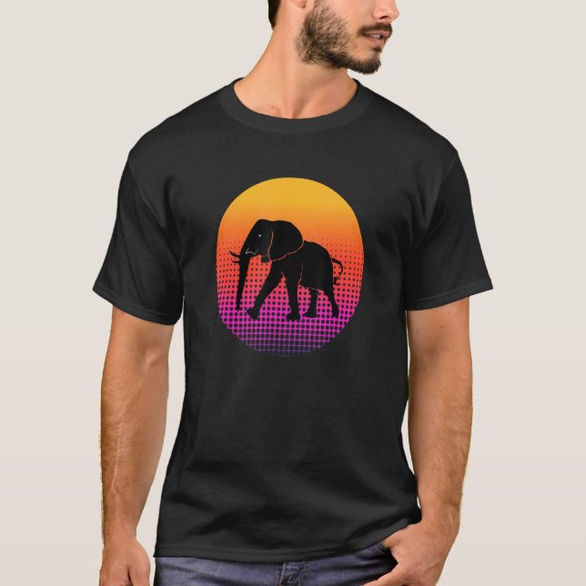 T-shirt Walking African Elephant Animal Silhouette Sunset  (Devant)