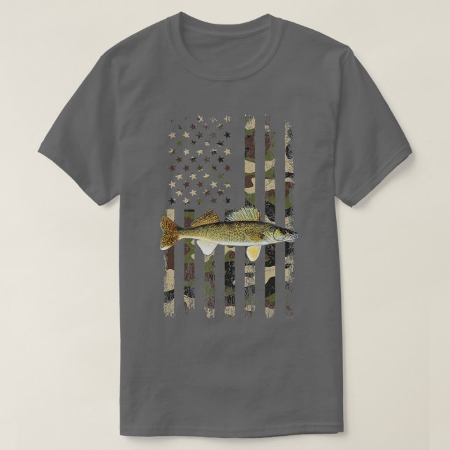 T-shirt Walleye Camo Pêche au drapeau américain Walleye (Design devant)