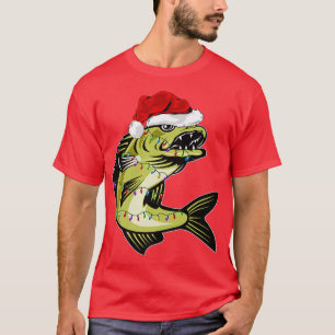 T-shirt Walleye Fish Lover Xmas Lumières Père Noël Fishing