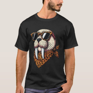 T-shirt Walrus portant un léopard Écarf animal portant du