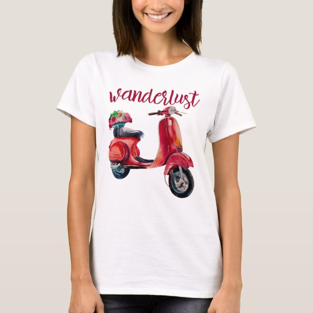 T-shirt Wanderlust - Chic Red Scooter style européen (Devant)