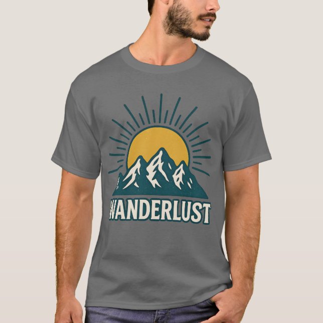 T-shirt Wanderlust Retro Teal Mountain Sunrise | Hiking (Devant)