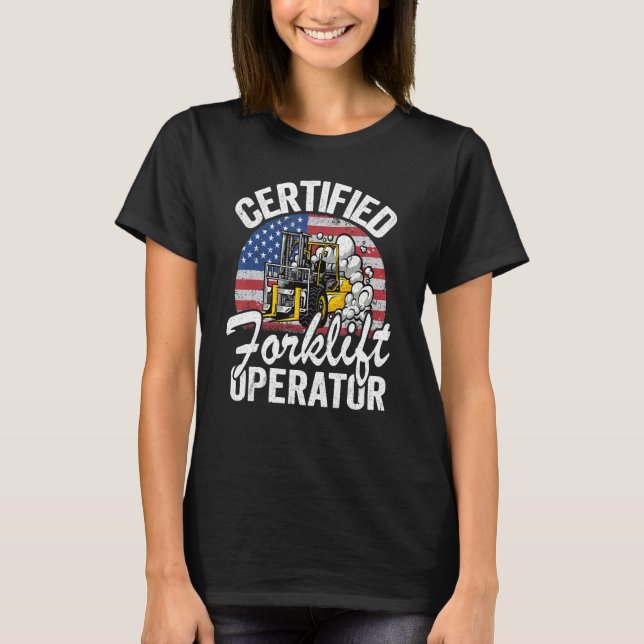 T-shirt Warehouse American Flag Forklift Certified Forklif (Devant)