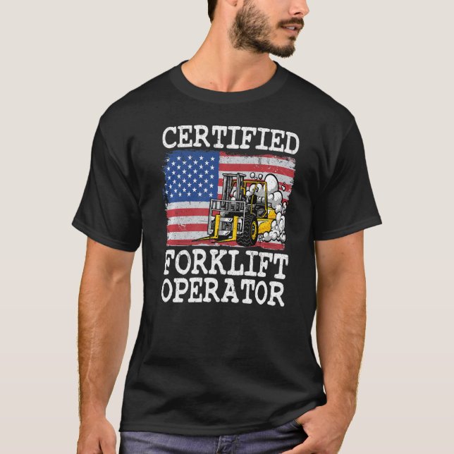 T-shirt Warehouse American Flag Forklift Certified Forklif (Devant)