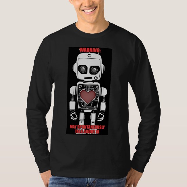 T-shirt Warning: May Talk About AI Men's Black Long Sleeve (Devant)