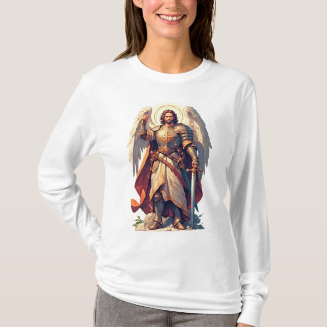 T-shirt Warrior Archangel Michael Women's Long Sleeve Tee (Devant)