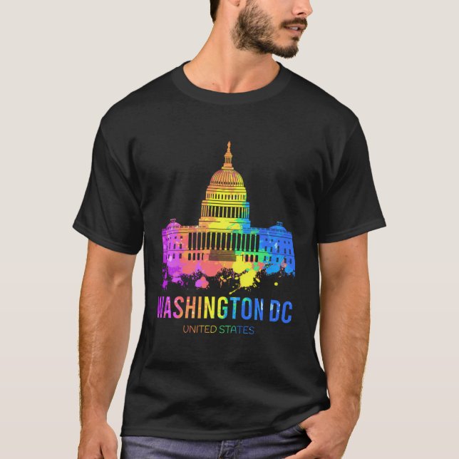 T-shirt Washington Dc Skyline Aquarelle Souvenirs Cadeaux  (Devant)