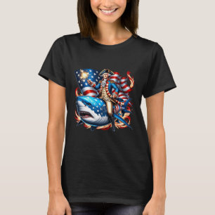 T-shirt Washington Riding Shark Funny Juillet 4 American F