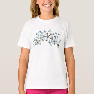 T-shirt Watercolor Cotton Flowers and Eucalyptus