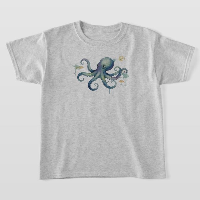 T-shirt Watercolor Cute Octopus Illustration (Poser)
