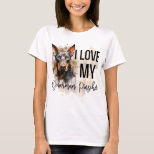 T-SHIRT WATERCOLOR J'AIME MON CHIEN DOBERMAN PINSCHER
