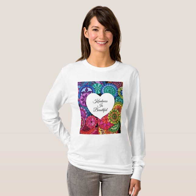 T-shirt Watercolor Rainbow Mandala With Heart (Devant entier)
