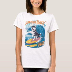 T-shirt Wave Rider Sibérien Husky Chien Surf