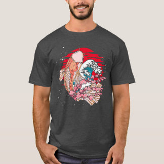 T-shirt Waves Taisho Sanke Fish Pond Sakura Nishikigoi Koi
