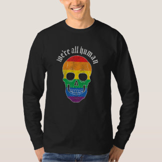 T-shirt We re All Human  Gay Pride Rainbow Skull  Grunge
