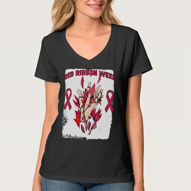T-shirt We Wear Red For Red Ribbon Week Awareness Rainbow  (Devant)