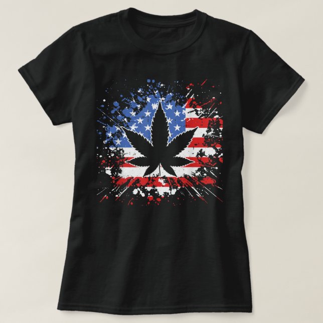 T-shirt Weed drapeau américain 4 juillet Marjuana Patrioti (Design devant)