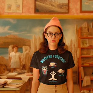 T-shirt Week-end Prévision Chats, Café, Livres, Yoga