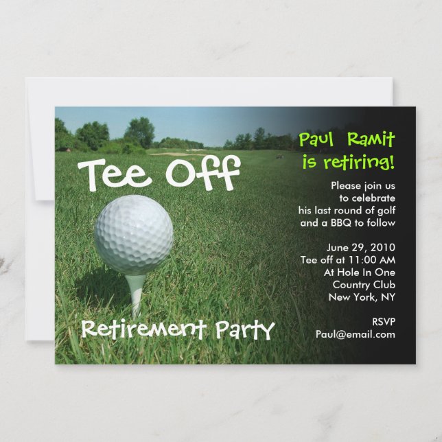 T-Shirt weg von der Golf-Ruhestands-Party Einladung (Vorderseite)