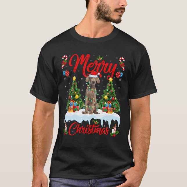 T-shirt Weimaraner Amoureux des chiens éclairage Santa Hat (Devant)