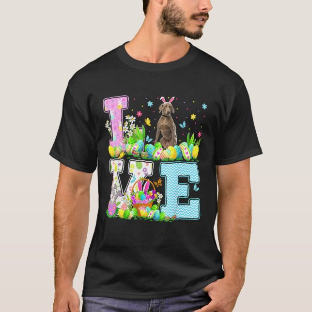 T-shirt Weimaraner Chien Pâques Chasse aux oeufs Aimer Wei (Devant)