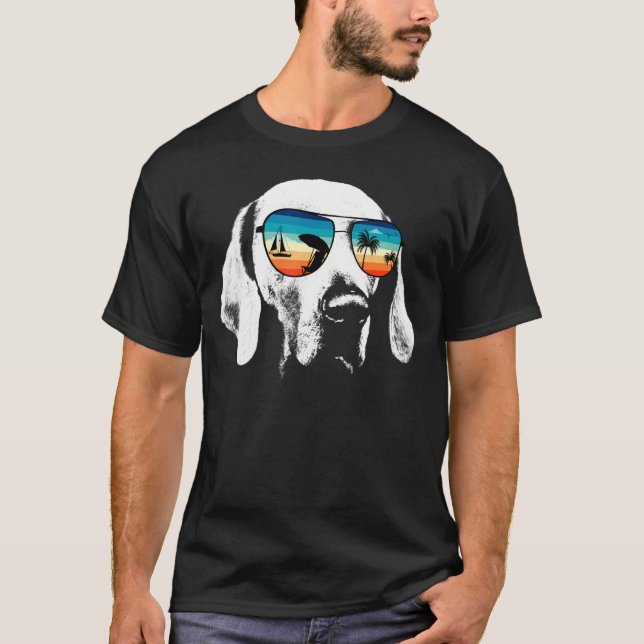 T-shirt Weimeraner Labrador Avec Lunettes de soleil Retro (Devant)