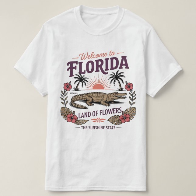 T-shirt Welcome to Florida Alligator Sunshine State Est. (Design devant)