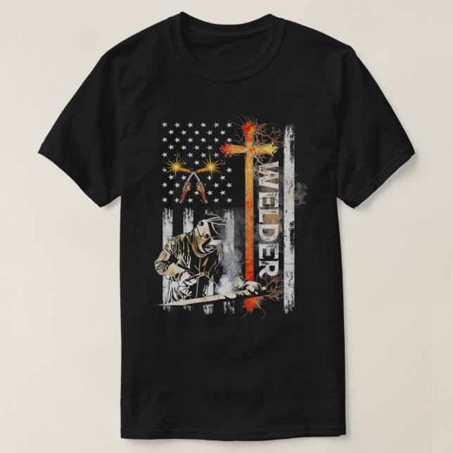 T-shirt Welder American Flag Welth Faith Cross Christian (Design devant)