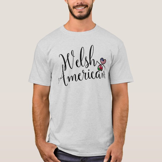 T-shirt Welsh American Entwinted Hearts (Devant)